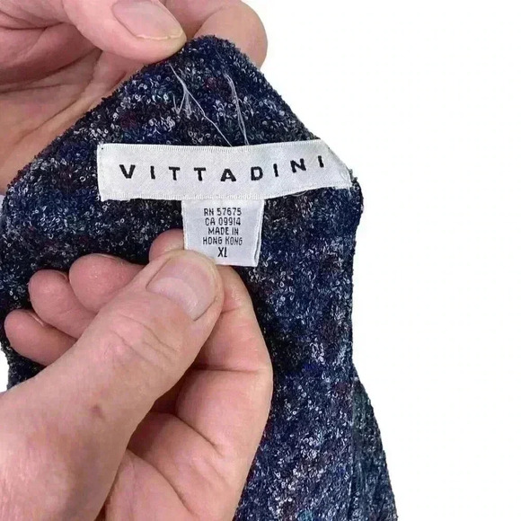 Adrienne Vittadini Women XL Variegated Rib V Neck Sweater Blue Multi Stretch - Picture 6 of 6